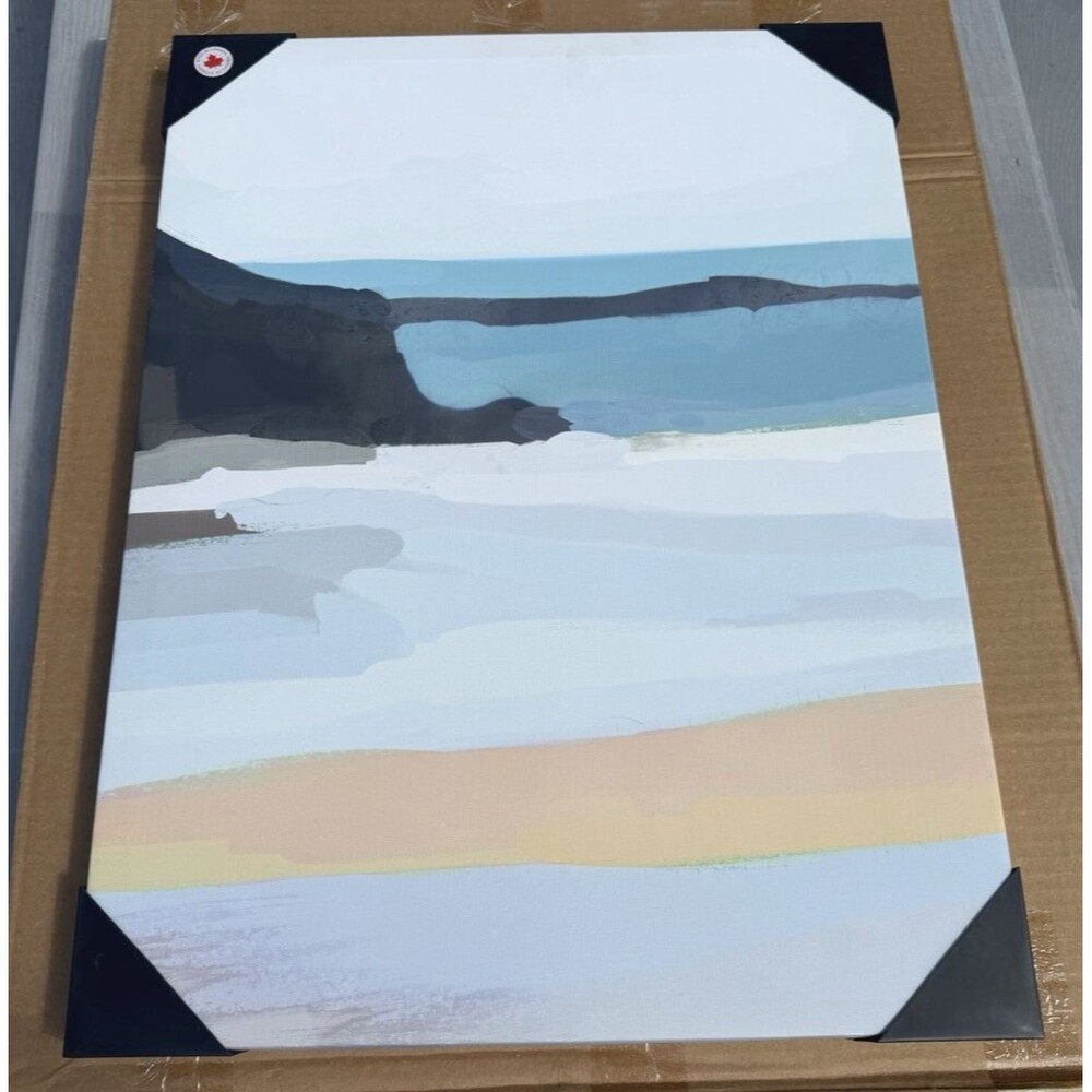NEW Angela Seear “Blue Rocks” Abstract Coastal Canvas Print 18x24 Wall Art